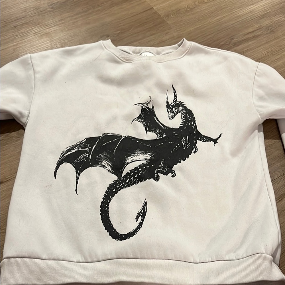 Buffbunny Collection Dragon Print Sweatshirt - Cream and Black